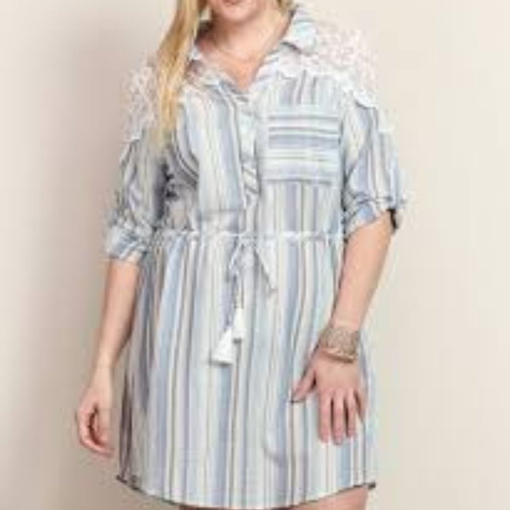 Tassel N Lace Peach Stripe Tie Dress Size Medium